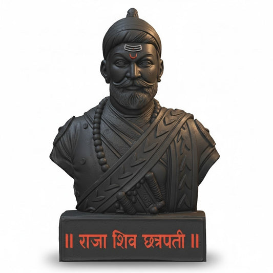 Chhatrapati Shivaji Maharaj 3D Printed Statue | Raja Shiv Chhatrapati Decorative Bust | Glossy Black Heritage Showpiece for Home, Office & Gifting